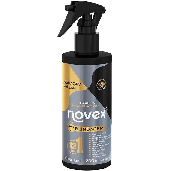 NOVEX Blindagem Heat Protection Spray for Hair, Thermal Protector Leave in Conditioner, Anti Frizz Shine Treatment 7 Oz