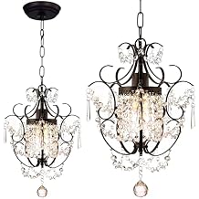 PAPAYA 2-Pack Bronze Crystal Chandeliers 11x15.8 Inch Adjustable Mini Pendant Lights Set with 39.4" Cord, Modern Iron Ceiling Fixtures for Bedroom Kitchen Island Kids' Rooms