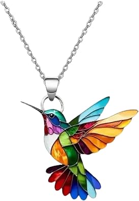 Colorful Hummingbird Necklace for Women Acrylic 2D Hummingbird Necklaces Hypoallergenic Dainty Bird Necklaces for Women Bird Lovers