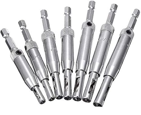 Center Drill Bit Set, 7PCS Hinge Drill Bit Set Hex Shank Self Centering Hinge Drill Bit Door Cabinet Pilot Hole Drilling Tool - 5/64" 7/64",9/64" 11/64", 5mm, 13/64",1/4"