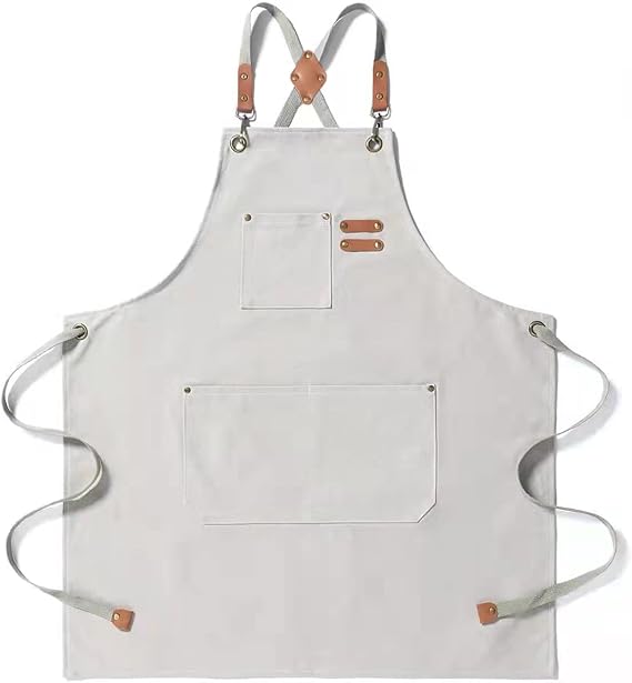 Tosewever Canvas Cross Back Chef Cotton Aprons for Men Women with Large Pockets