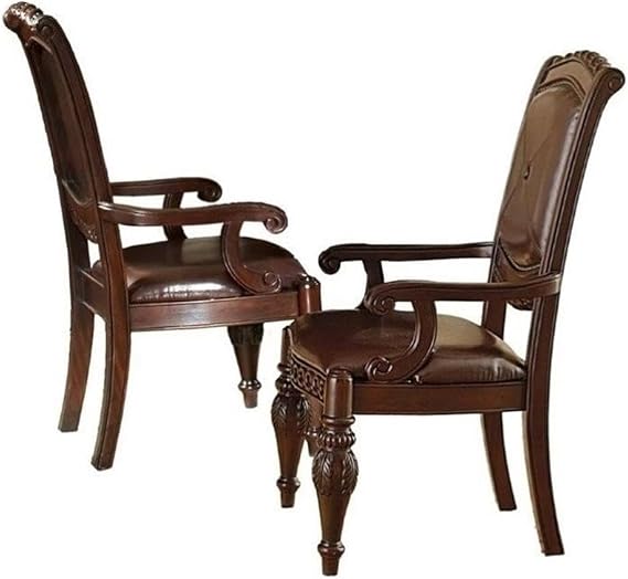 BOWERY HILL Leather Dining Arm Chair in Cherry (Set of 2)