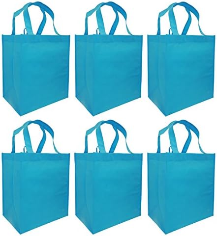 CYMA Reusable Grocery Totes, 6 Pack (Aqua Blue)