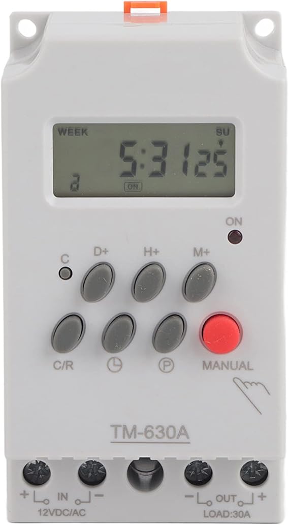 TM630A 12V DC Mini LCD Digital Microcomputer Control Power Timer Switch for Advertisement Light Box/Street Lamp/Oven/Broadcasting Equipment(DC 12V)