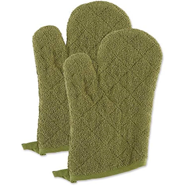 DII Basic Terry Collection 100% Cotton Quilted, Oven Mitt, Antique Green, 2 Piece