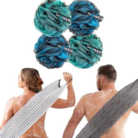 SHOWER BOUQUET Color-Charcoal-Loofah 4-pk, 2 Japanese-Exfoliating-Washcloth