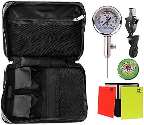 Professional Soccer Referee Accessory Bag Kit Football Soccer Coach Ref Cards Whistle Ball Pressure Gauge Coins in a Multi-Pocket Carryig Bag