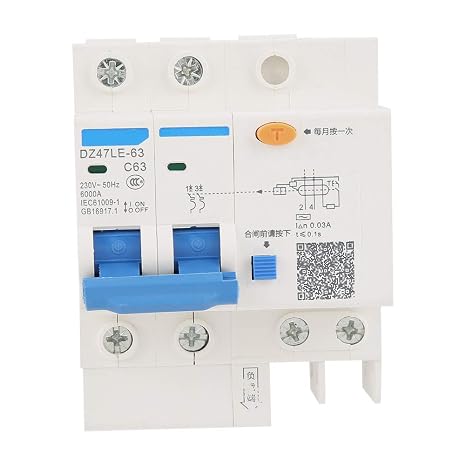 Dz47Le-63 2P N C63 Rccb, Leakage Switch Current Circuit Breaker 230V 63A 30Ma