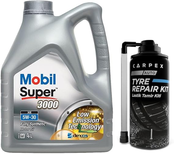 Mobil Super 3000 XE 5W30 Motor Yağı 4 L + 00120 Carpex Lastik Tamir Kiti