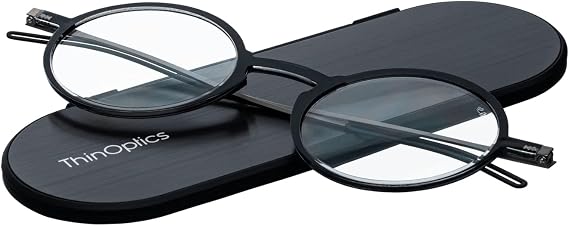 ThinOptics Unisex Adult Glasses Reading, Regular Case / Round Black, 2.00 US