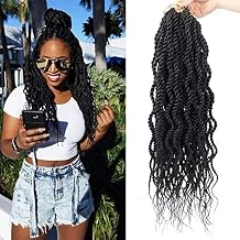 18Inch Wavy Senegalese Twist Crochet Hair Braids Wavy Ends Synthetic Hair Extension Curly Crochet Twist Braiding Hair (6Packs,#1B)