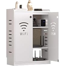 Modern WiFi Router Storage Cabinet With Adjustable Shelves,Home Double-Deck Media Storage Cabinet,Power Strip And Cable Management Hider Organizer