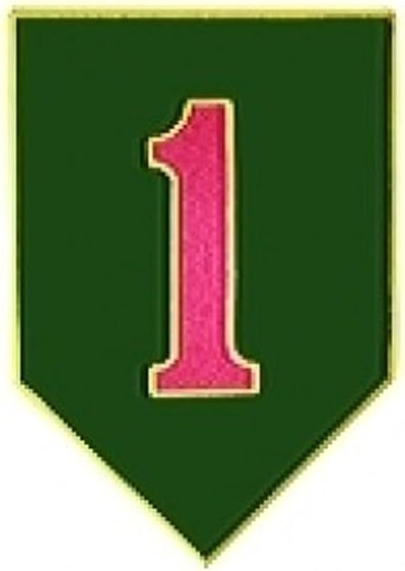 HMC US Army 1st Infantry Division Lapel Pin or Hat Pin, Green, Red, 1"