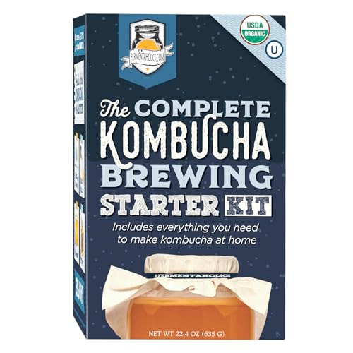 Fermentaholics Kombucha Brewing Starter Kit USDA Certified Organic SCOBY & Tea, Complete Home Kombucha Making Kit with Culture, Kosher Certified