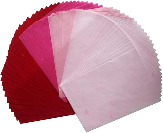 50 Mulberry Paper Sheets Plain Colors Origami Design Craft Hand Made Art Tissue Japan Washi Card Making Decoupage (Pink)