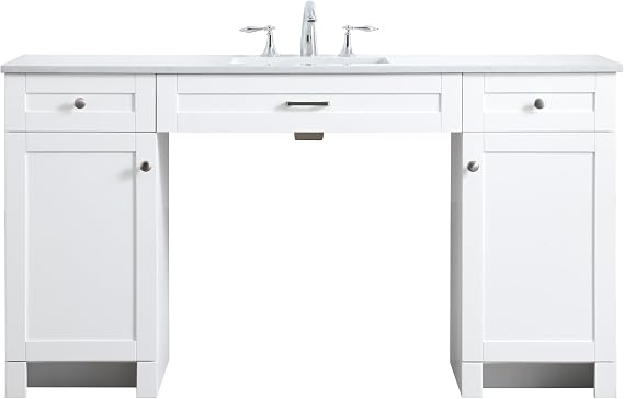 60 Single Bathroom Vanity, with Engineered Marble Top Soft-Close, White