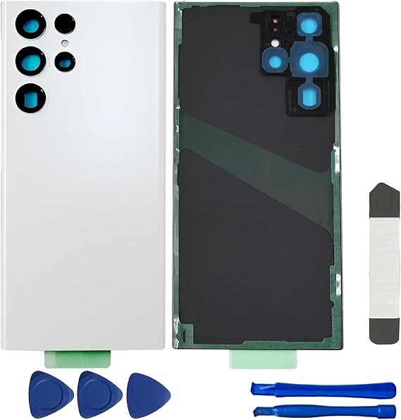 Galaxy S22 Ultra Back Glass Replacement Parts for Samsung Galaxy S22 Ultra 5G Back Glass with Camera Lens and Pre-Install Tape + Tools (Phantom White)