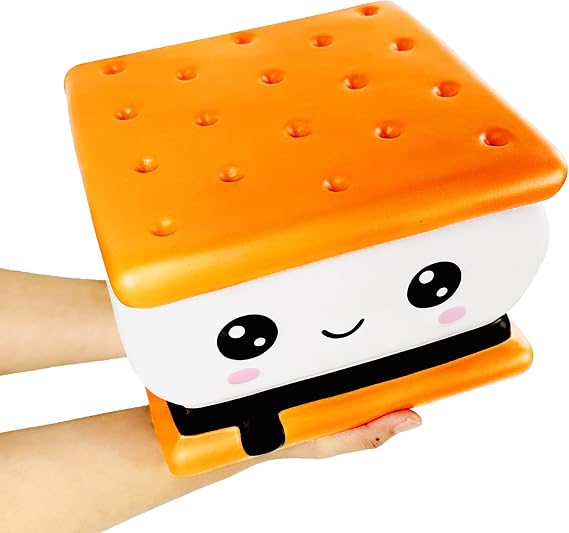 Jumbo S'Mores Squishies Toy 8.27 Kawaii Slow Rising Squeeze Squishy Soft PU Foam Stress Relief Cookie Cake Toy Scented Smore Squishy for Kids & Adults Gift & Room Decor