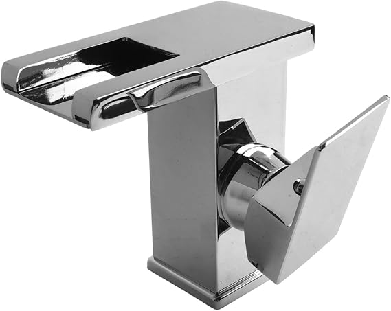 Yuanpgky Waterfall Bathroom Basin Faucet with Luminous Color Changing LED Light, Copper Deck Mount Tap for Modern Washroom(Silver)