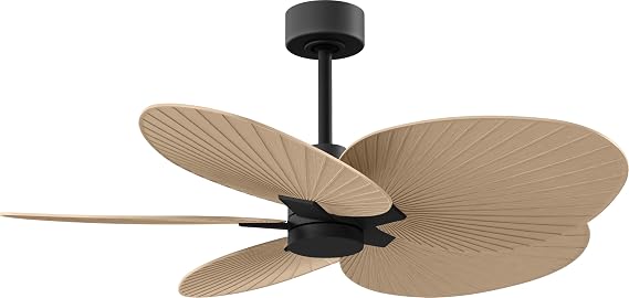 Matthews Fan Company AKTP-BK-LM Alessandra Tropical Wet Rated 48" Ceiling Fan without Light, Remote Included, 3 Palm Leaf ABS Blades, Matte Black with Light Maple Tone