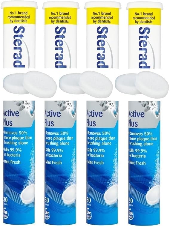 Denture Cleaning Tablets 30s - Bulk Bundle Daily Denture Cleaning Tablets (Active Plus (Pack of 4 Total 120 Tablets))