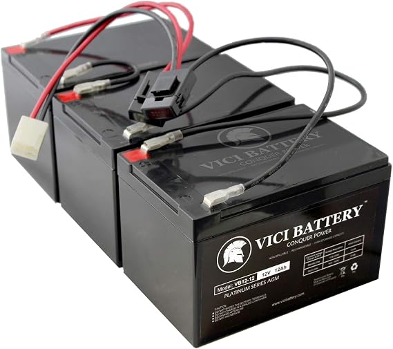 Vici Battery for Razor 36 Volt 12 AH MX500 & MX650 versions 1-7 & Crazy Cart XL Includes Battery Wire Harness and 12V 12ah x3