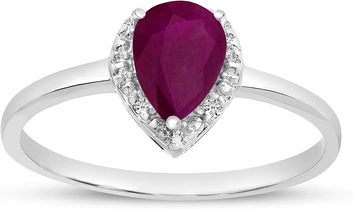 10k White Gold Pear Ruby And Diamond Ring