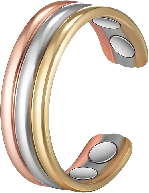 Copper Rings for Women, 99% Pure Copper Adjustable Magnetic Ring with 4 Magnets, Tricolor Gold Jewelry