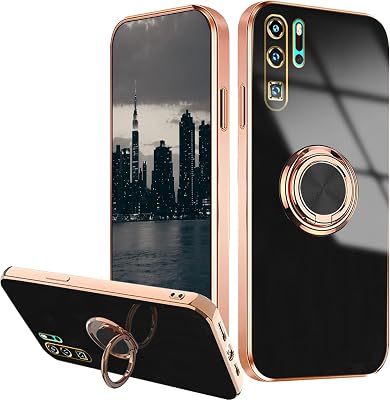 Compatible with Huawei P30 Pro Case Ring Holder Magnet Green, for Huawei P30 Pro Phone Case Silicone Shockproof Plate Luxury Slim Cover Black