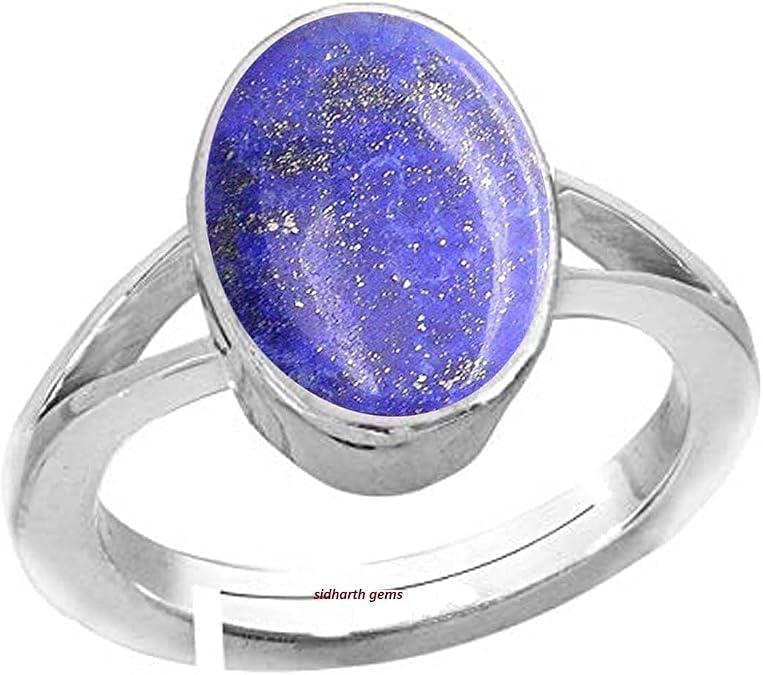 Natural Lapis Lazuli Stone Silver Ring Adjustable Ring (10.9 carats) Original and Certified by GLI Lajvart Precious Gemstone Panch Dhatu Free Size Anguthi for men and women for astrological purpose By SILVER-JEWELLERY