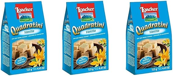 3X Loacker Quadratini Wafer con Crema alla Vaniglia Waffle with Vanilla Cream Cookies Biscuits 125g