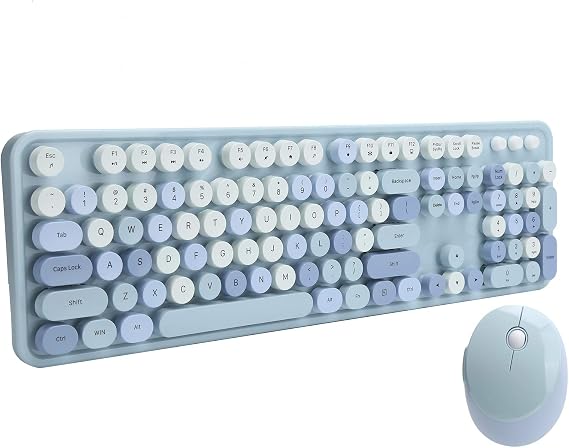Keyboard and Mouse Combo, Ergonomic Retro Keyboard, 104 Keys Keyboard & 5 Buttons Mouse Combo with Round Keycaps, USB Drive, for Office Home Gaming(Blue)