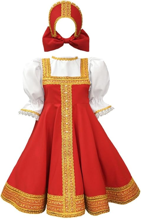Russsian dress traditional dance costume red sarafan folk clothing