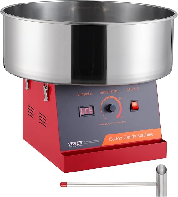 VEVOR Electric Cotton Candy Machine 1000 W Cotton Candy Machines Commercial Cotton Candy Machine with Stainless Steel Bowl & Sugar Spoon Perfect for Children's Birthday Parties at Home Family Parties (Red)