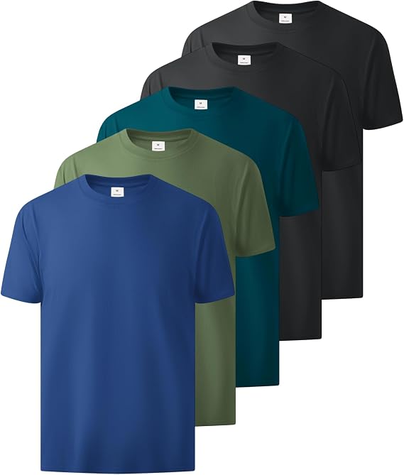 Little Beauty 5 Pack Men's T-Shirts Crew Neck Short Sleeve Cotton Tee Casual Summer Tops