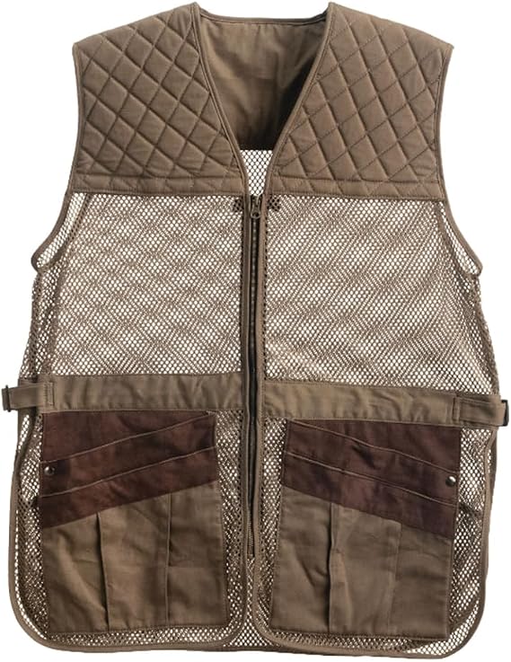 Men's Shooting Vest, Olive Breathable Mesh & Cotton, Padded Shoulders Vest for Range, Skeet, and Trap Shooting