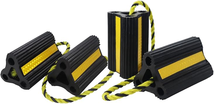 RV Wheel Chocks for Trailers Camper Trucks and Small Aircraft Wheel Chock 2Pair4Pack Wheel Chock Block with 3 Reflective Strips Versatile Heavy Duty Solid Rubber Wheel Immobilizers & Chocks