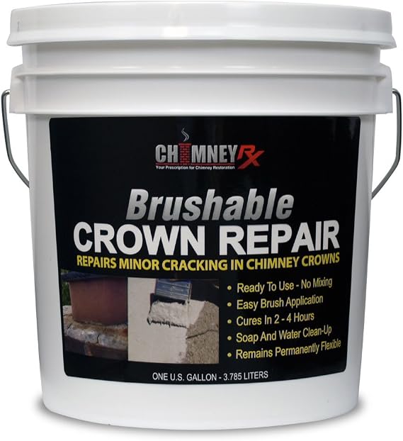 ChimneyRx 300014 Brushable Chimney Crown Repair Elastomeric & Waterproof Coating for Crowns & Masonry - Fast-Setting & Long-Lasting Protection Crack & Leak Prevention - 1 Gallon | Fireplace Masonry Coating with Elastomeric Waterproof Protection, Fast-setting, Long-lasting Crack and Leak Prevention