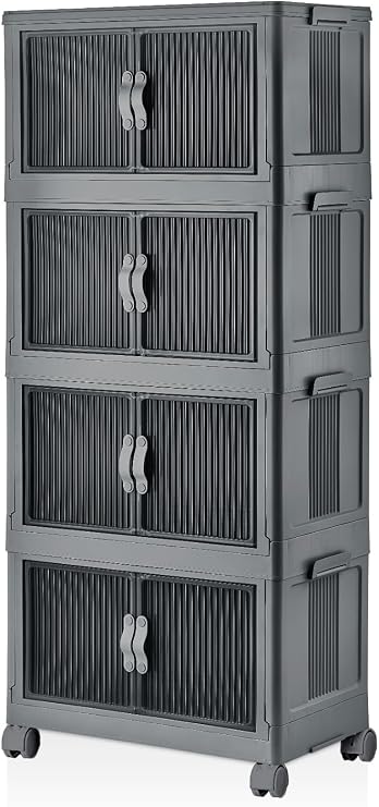Deconox 4 Kat Portatif Organizer Tekerlekli Çok Amaçlı Katlanabilir Dolap, Kapaklı Düzenleyici Raf Mutfak, Banyo, Genç Odası, Garaj ve Ardiye için Toparlayıcı Ünite, Tekerlekli (ANTRASİT)