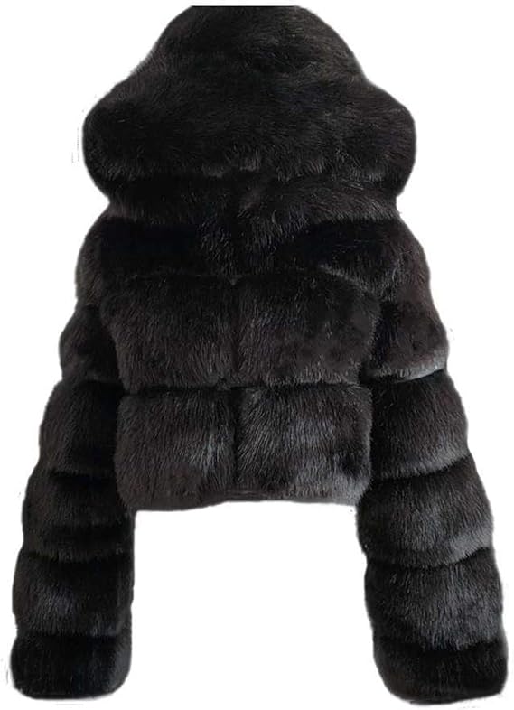 Elegant Warm Women's Jacket - Black Faux Fur Winter Coat - Long Sleeve - Short Fur Jacket