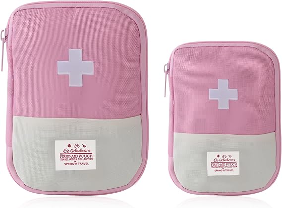2 PCS First Aid Bag Empty, Mini First Aid Kit Portable Medicine Bags Waterproof Medicine Travel Storage Bag First Aid Pouch for Hiking Camping (2 Sizes, Pink)