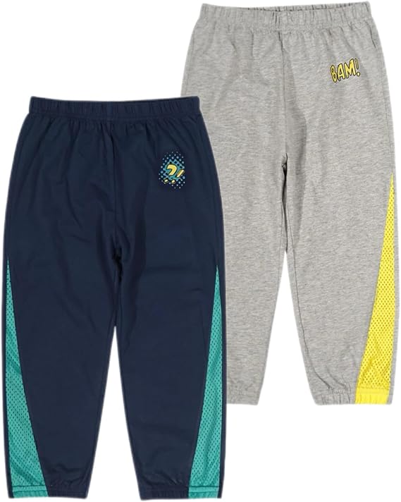 Toddler Boys 2-Pack Cotton Jogger Pants | 100% cotton, for Kids 3T-8Y, elastic waistband, breathable skin friendly, grey/navy blue, loose fit, school & play