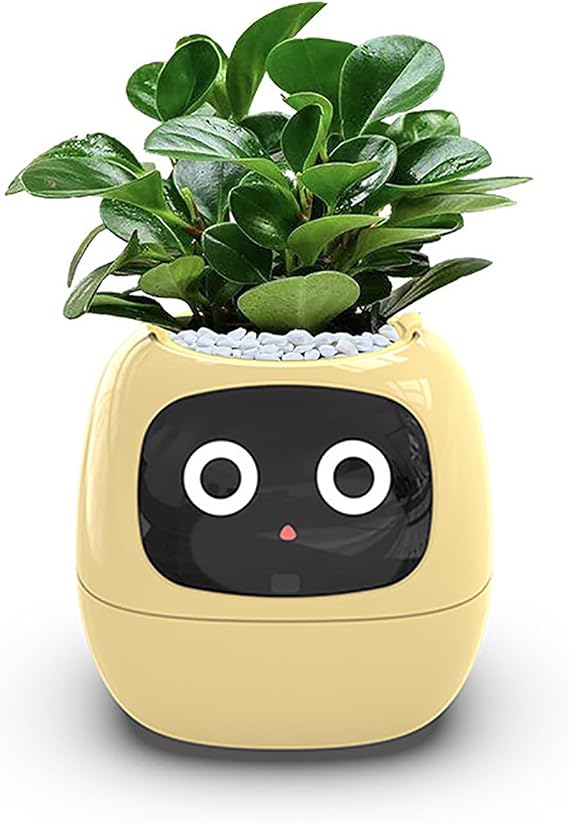 Smart Plant Pot with Expression, Smart Flowerpots, 7 Smart sensors, AI Chips, LCD Screen Display, APP Control, Adorable Plant Companion for Indoor Decoration