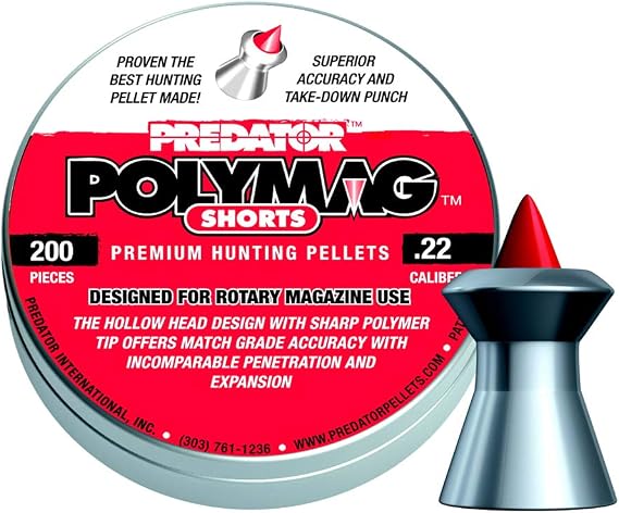 Predator Polymag Shorts, 22 Cal Pellets, 15.75 Grains, Pointed, 200 ct