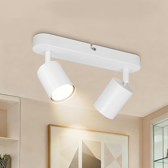 GU10 Adjustable Ceiling Spotlight – 2 Spots LED Ceiling Light – White – Modern LED Interior Ceiling Light for Kitchen, Living Room, Bedroom, Without Bulb [Energy Class E]