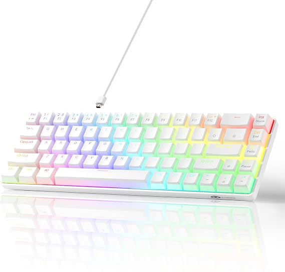 MageGee Portable 60% Gaming Mechanical Keyboard, Minimalist MK-Box RGB Pudding Keycaps Backlit Compact 68 Keys Wired Office Keyboard with Red Switch for Windows Laptop PC Mac Convenient(White)