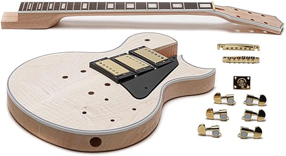 Solo LP Style DIY Guitar Kit, 3 Pickups, Maple Top, Binding