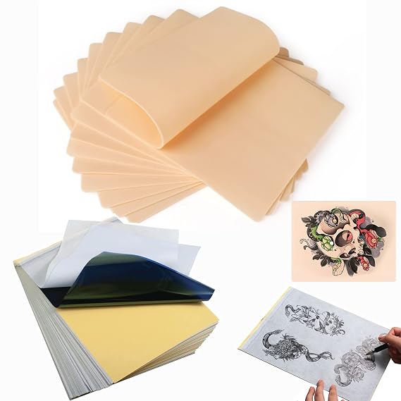Tattoo Fake Skin Practice Kit - 8PCS Tattoo Practice Skins and 15PCS Tattoo Transfer Paper Tattoo Skin Fake Skin Tattoo Stencil Paper Kit for Tattoo Supplies (all 23pcs)