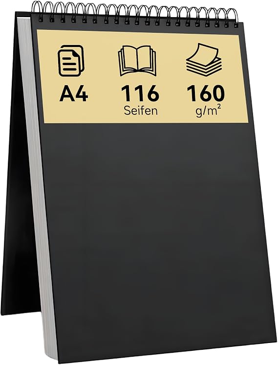 XiaoLidm A4 Sketchbook 58 Sheets/116 Pages Hardcover Drawing Pad 160 g/m² Thick Paper Sketch Pad A4 Spiral Bound Sketchbook Drawing Paper - Ideal for Pencil Charcoal Pastel
