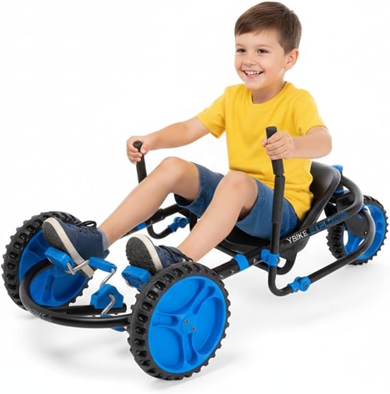 YBIKE Explorer Pedal Car - 3-Wheel Go Kart for Kids, Ride On Toys for Girls and Boys, Ages 4 & Up, Steer with Handles, Adjustable Frame & Seat, Up to 155 lbs